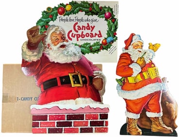TWO CARDBOARD SANTA DISPLAY ADVERTISING