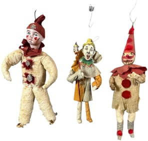 THREE CLOWN COTTON ORNAMENTS