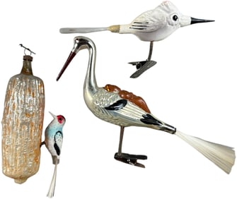 THREE GLASS BIRD ORNAMENTS