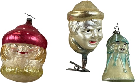 TWO WOMEN & BISHOP HEAD GLASS ORNAMENTS