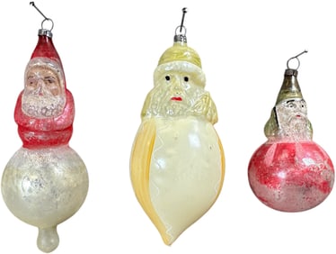 SANTA ON BALLS GLASS ORNAMENTS