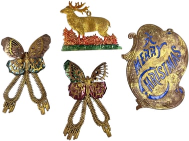 FOUR FLAT DRESDEN ORNAMENTS