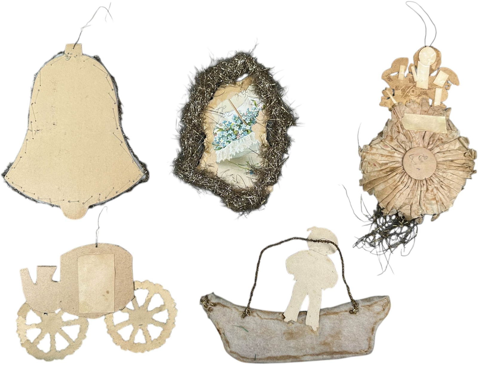 FIVE SCRAP & TINSEL ORNAMENTS - 5