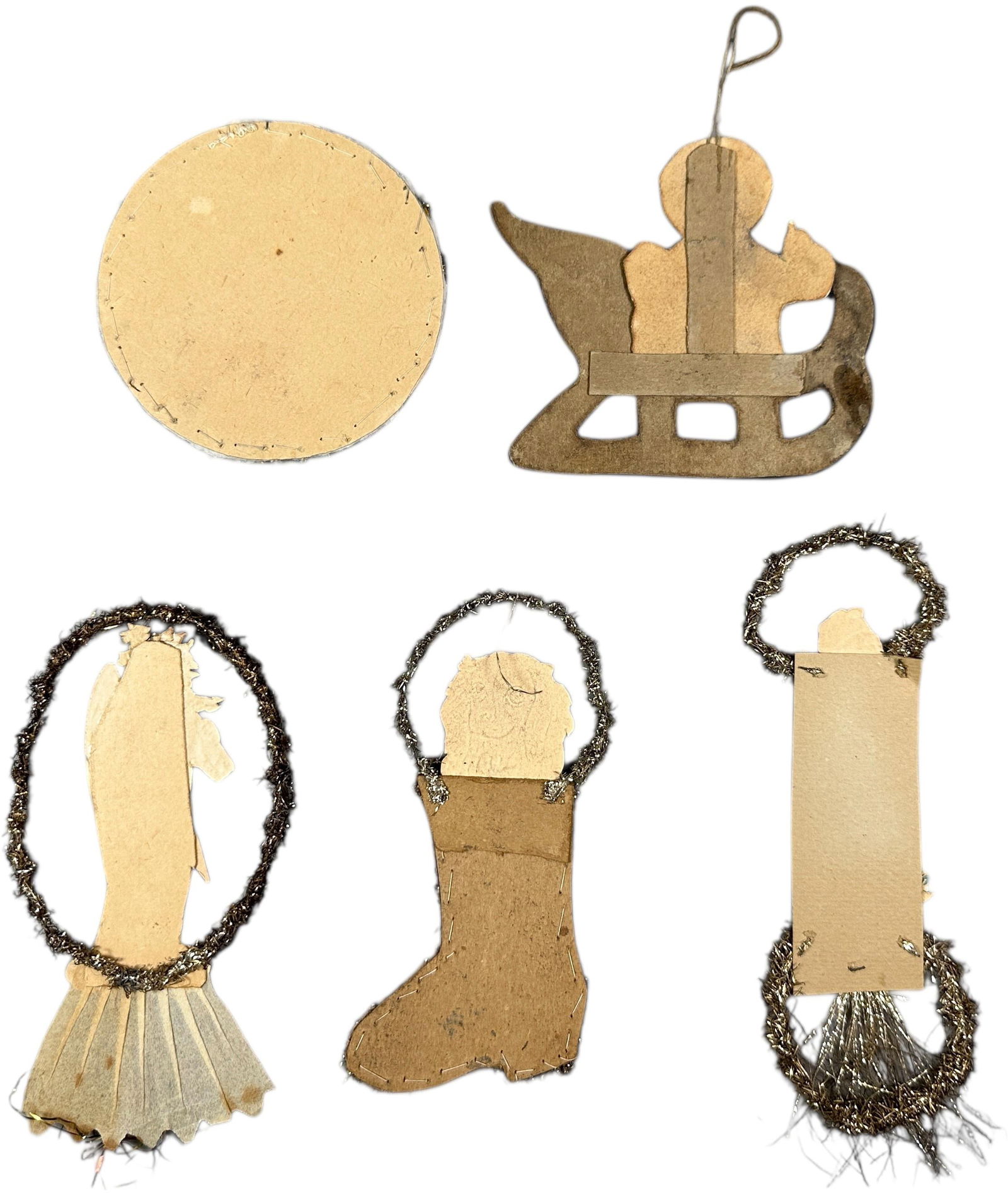 FIVE SCRAP & TINSEL ORNAMENTS - 2