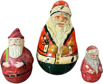 THREE SANTA ROLY POLY FIGURES