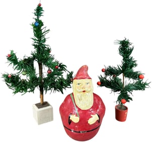 ROLY POLY SANTA W/ TWO FEATHER TREES