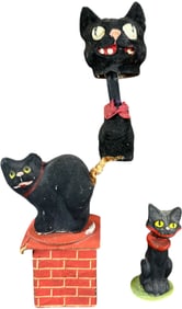 THREE GERMAN BLACK CATS HALLOWEEN ITEMS