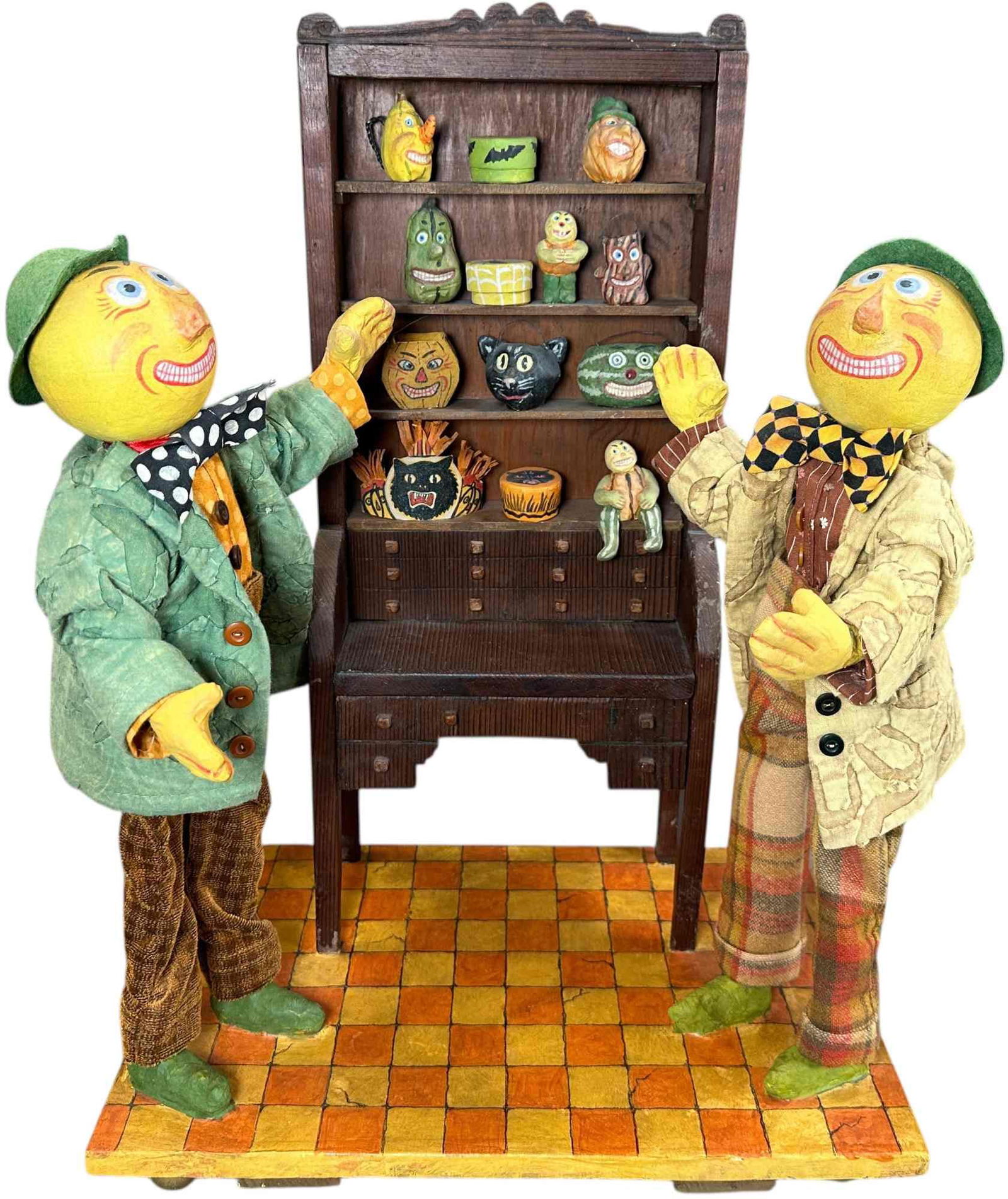 WELCOME TO THE PUMPKIN MEN GOODS SHOP: 1185. WELCOME TO THE PUMPKIN MEN GOODS SHOP | Jack Roads Fantasy Halloween Piece. | 19.5" h. | (Excellent Condition) | $300 - $600