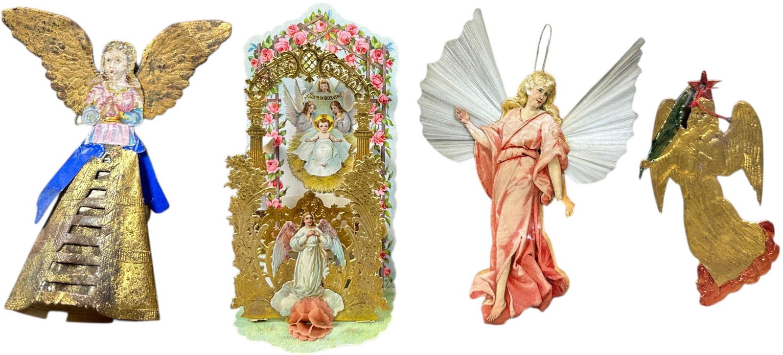 GROUP OF ANGEL PAPER DECORATIONS: 1202. GROUP OF ANGEL PAPER DECORATIONS | Provenance: Bob & Maurine Young | 5" h. | (Very Good to Excellent Condition) | $600 - $1,000