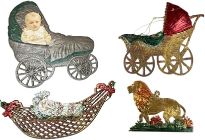 FOUR FLAT DRESDEN ORNAMENTS