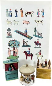 THREE ERZGEBIRGE TOYS W/ CATALOG PAGE