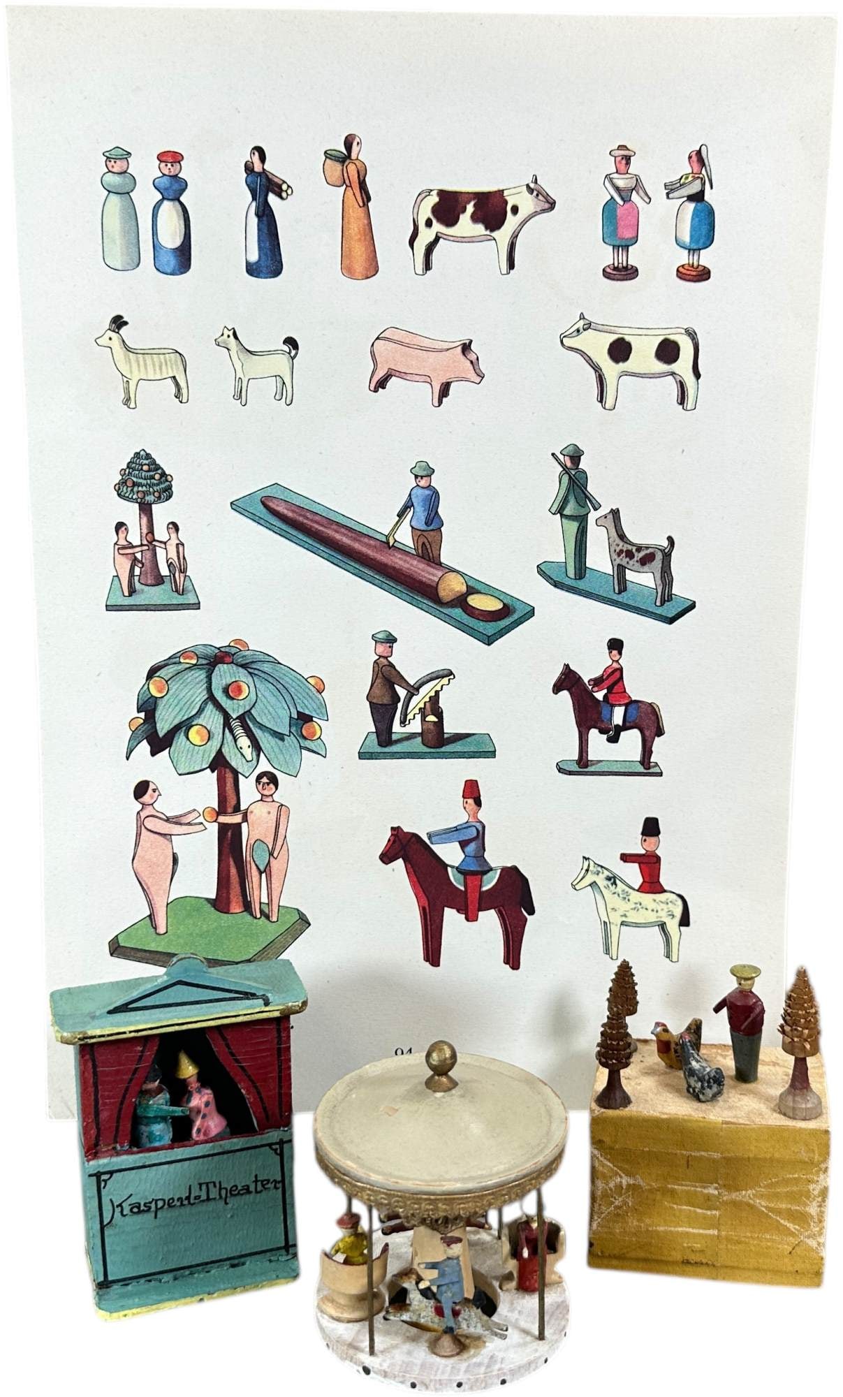 THREE ERZGEBIRGE TOYS W/ CATALOG PAGE (1 of 5)