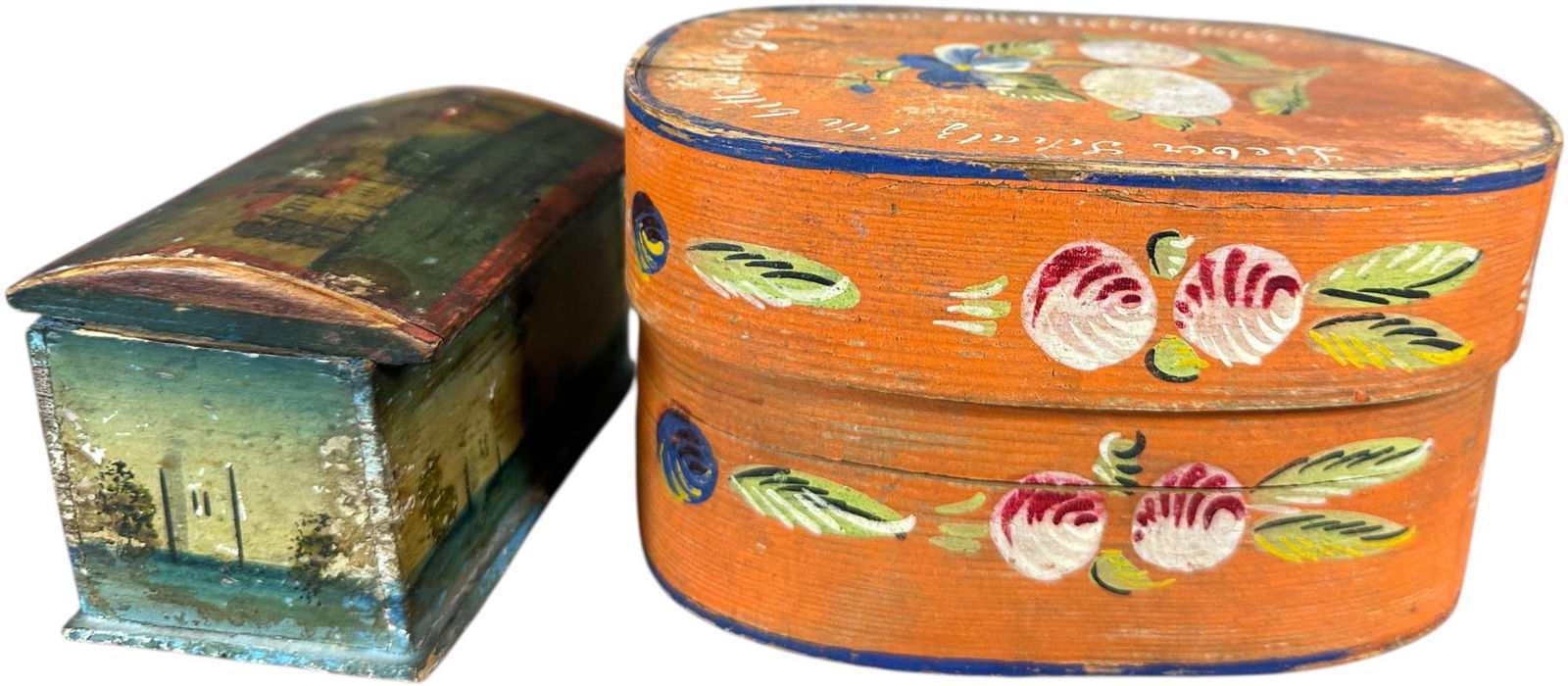 TWO SMALL GERMAN PAINTED WOODEN CONTAINERS (1 of 8)