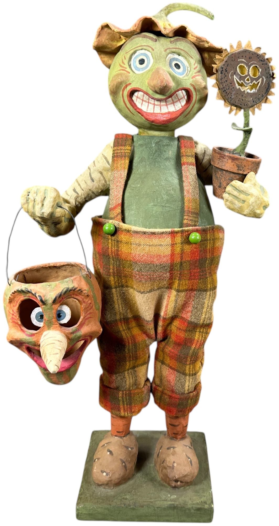 HUGE JACK ROADS HALLOWEEN VEGGIE FARMER: 1240. HUGE JACK ROADS HALLOWEEN VEGGIE FARMER | Fantasy Halloween very large. Provenance: Linda Morrow Collection | 20" h. | (Pristine Condition) | $500 - $1,000