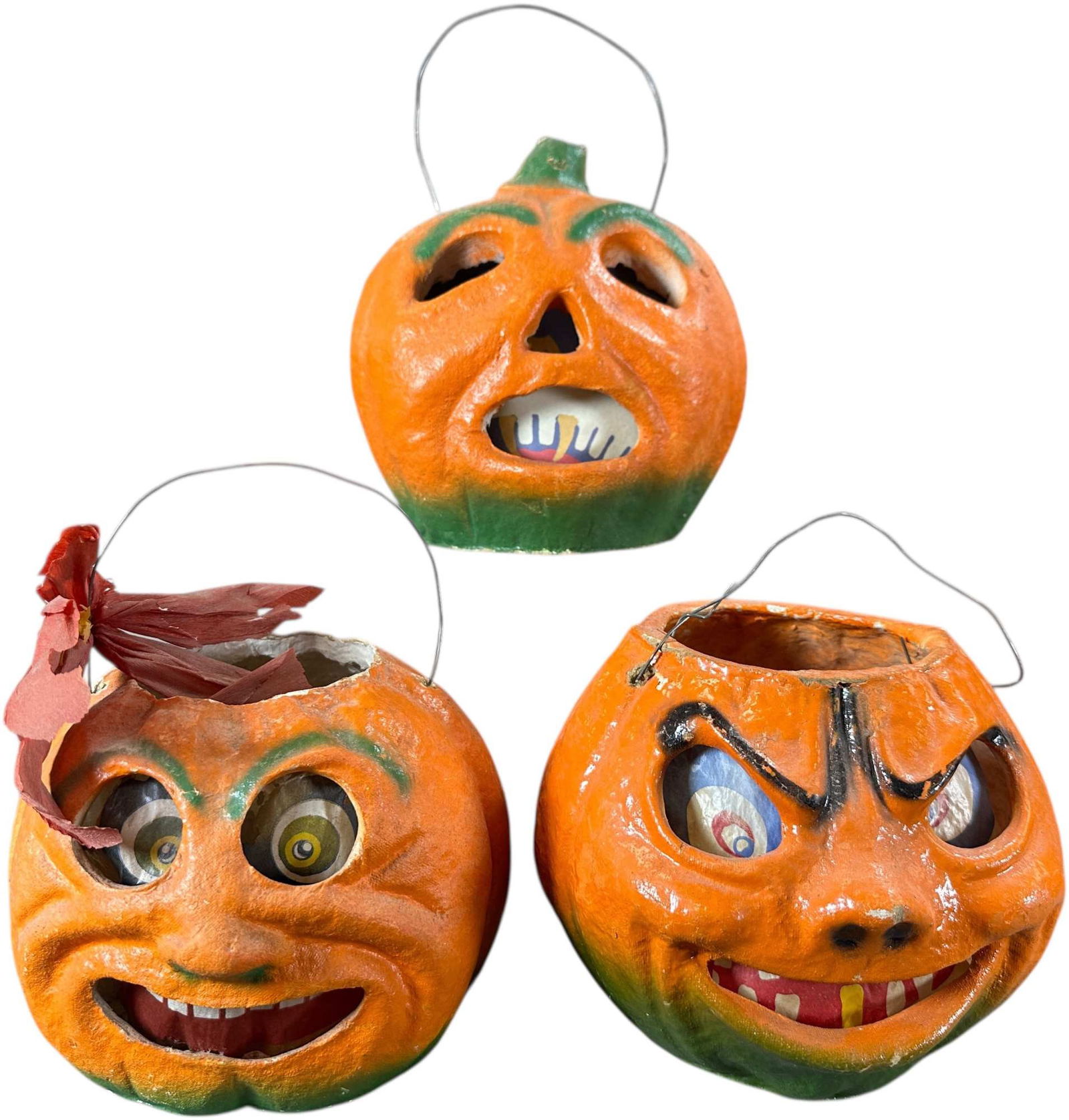 THREE LARGE HALLOWEEN LANTERNS: 1246. THREE LARGE HALLOWEEN LANTERNS | American Pulp JOL's. | 10.5" h. | (Excellent Condition) | $300 - $600