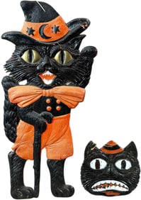 TWO GERMAN HALLOWEEN CAT DIE-CUTS