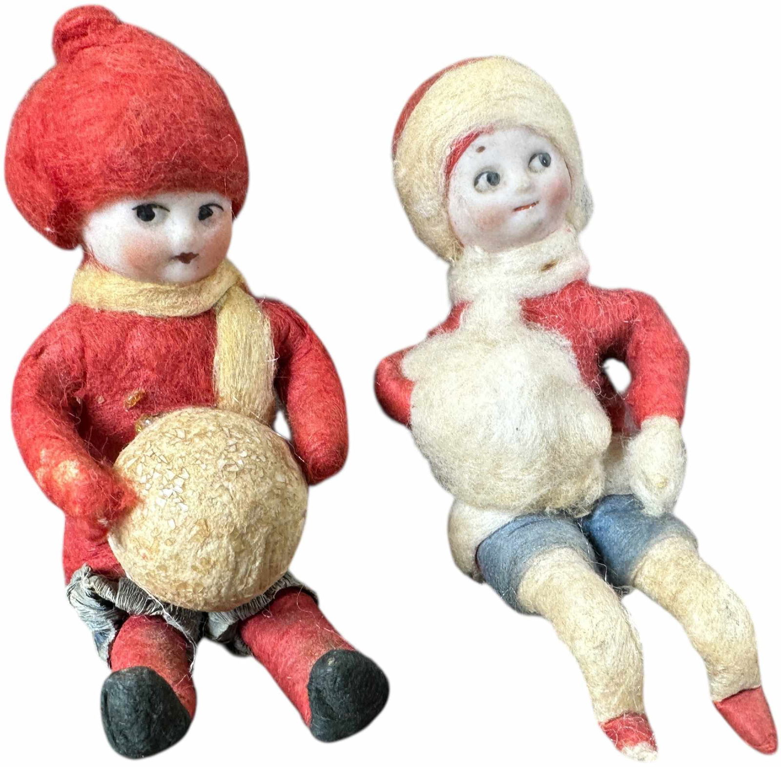 PAIR OF SITTING HEUBACH CHILDREN: 1269. PAIR OF SITTING HEUBACH CHILDREN | German made spun cotton bodies. | 3.5" h. | (Excellent Condition) | $400 - $700