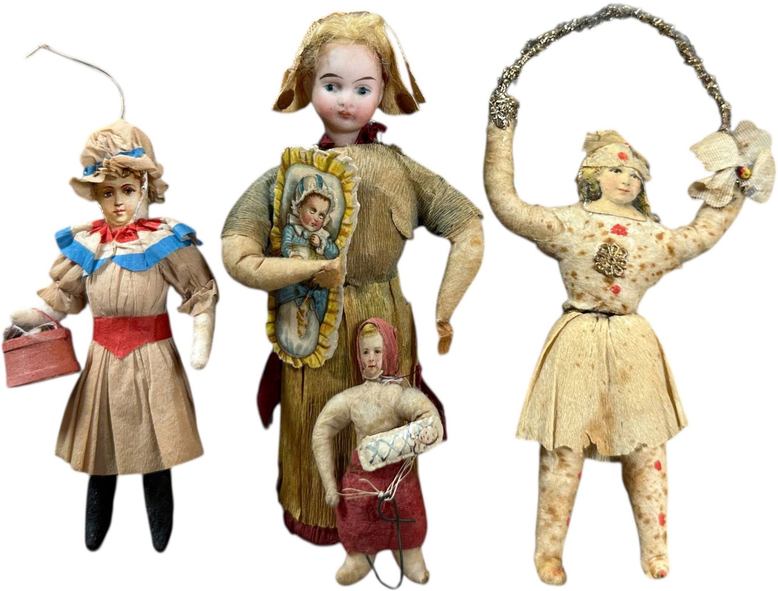 FOUR COTTON ORNAMENTS: 1276. FOUR COTTON ORNAMENTS | Provenance: Linda Morrow Collection | 6" h. | (Excellent Condition) | $500 - $900