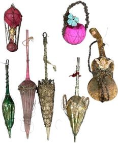 SEVEN VICTORIAN XMAS GLASS ORNAMENTS