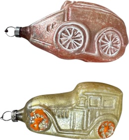 TWO CAR GLASS ORNAMENTS