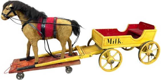 GERMAN HORSE DRAWN WOODEN MILK WAGON