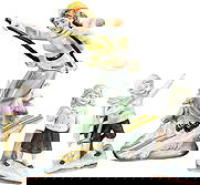 THREE CERAMIC SNOW FIGURES: 1300. THREE CERAMIC SNOW FIGURES | Two sledding, one skiing figure. | 9" h. | (Excellent Condition) | $300 - $600