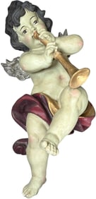 PLASTER CHERUB PLAYING TRUMPET