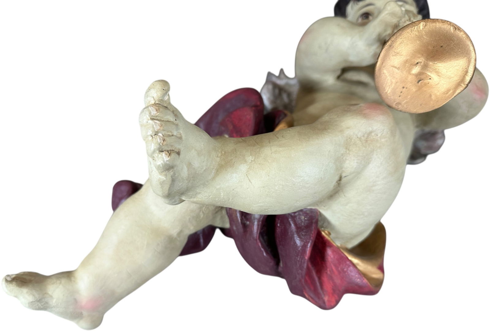 PLASTER CHERUB PLAYING TRUMPET - 3