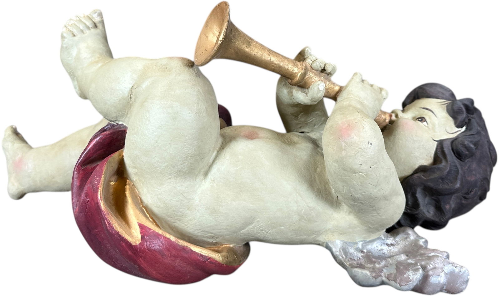 PLASTER CHERUB PLAYING TRUMPET - 4