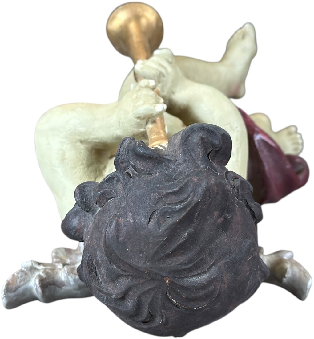 PLASTER CHERUB PLAYING TRUMPET - 5