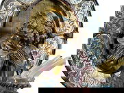 WALL MOUNTED JESTER CANDLE HOLDER: 1304. WALL MOUNTED JESTER CANDLE HOLDER | Amusing Victorian era decorative wall hanging with elaborate mirrored border, jester seems to be emerging from the frame to offer a glass candle holder to