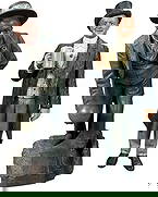 PAIR OF PLASTER FIGURES: 1305. PAIR OF PLASTER FIGURES | 12" h. | Bowling man has professional touch-ups in areas (Very Good to Excellent Condition), Drinking man has some touch-up to his pants otherwise (Excellent