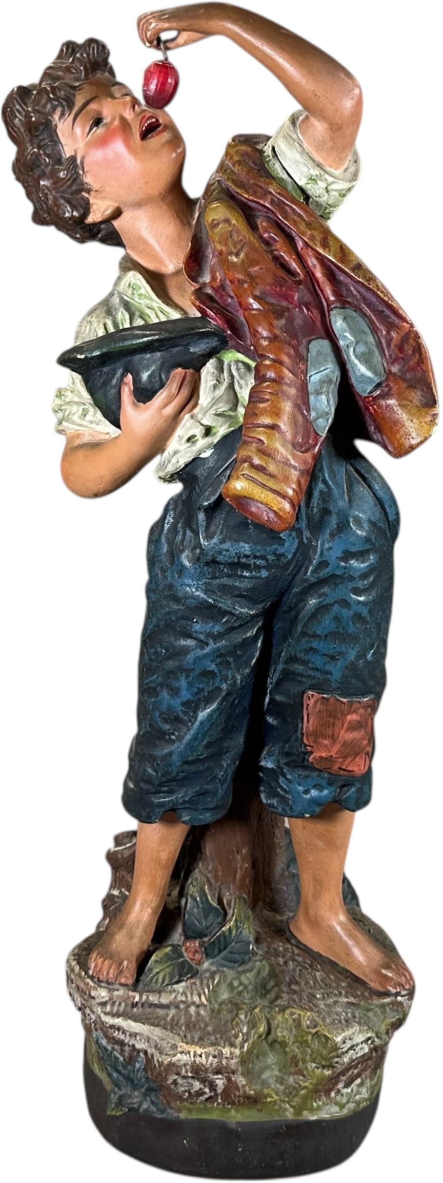 BOY EATING CHERRIES PLASTER STATUE: 1306. BOY EATING CHERRIES PLASTER STATUE | 28" h. | (Excellent to Pristine Condition) | $250 - $500