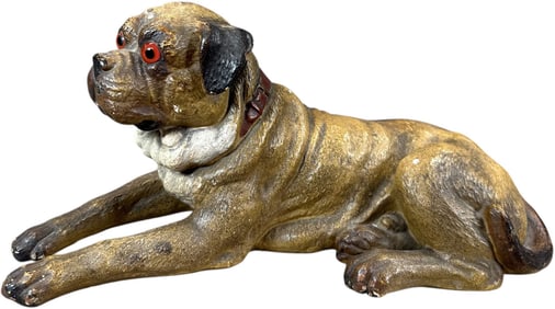 CHALKWARE LAYING BOXER DOG FIGURE