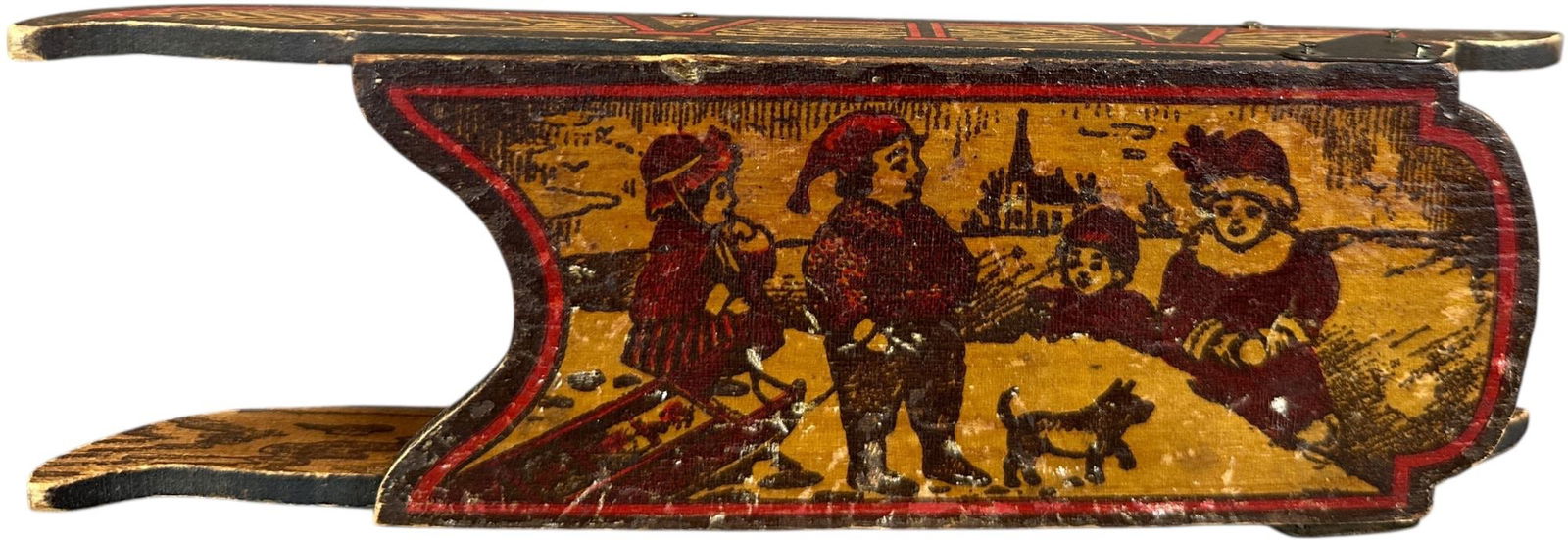 SMALL WOODEN SLED CANDY CONTAINER: 1308. SMALL WOODEN SLED CANDY CONTAINER | 8.5" l. | (Very Good to Excellent Condition) | $200 - $400