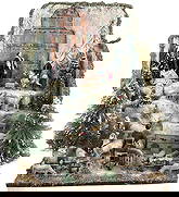 BAVARIAN CHRISTMAS SCENE DISPLAY SETTING: 1313. BAVARIAN CHRISTMAS SCENE DISPLAY SETTING | Lovely mountain side scene depicting villagers and sheep. Multi tier diorama includes a free hand painted style scene with Biedermeier style dolls.