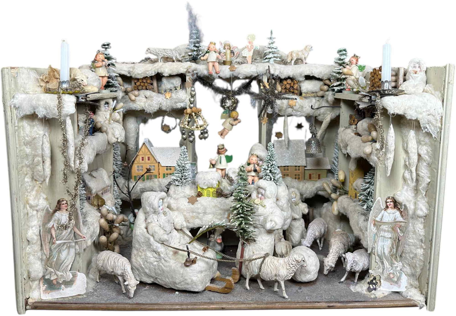 CHRISTMAS DIORAMA DISPLAY SCENE: 1316. CHRISTMAS DIORAMA DISPLAY SCENE | Artisan made Christmas Piece. Provenance: Bob & Maurine Young | 19.5 x 12.5 x 14" lwh | Assembled display using primarily old parts and items, (Excellent