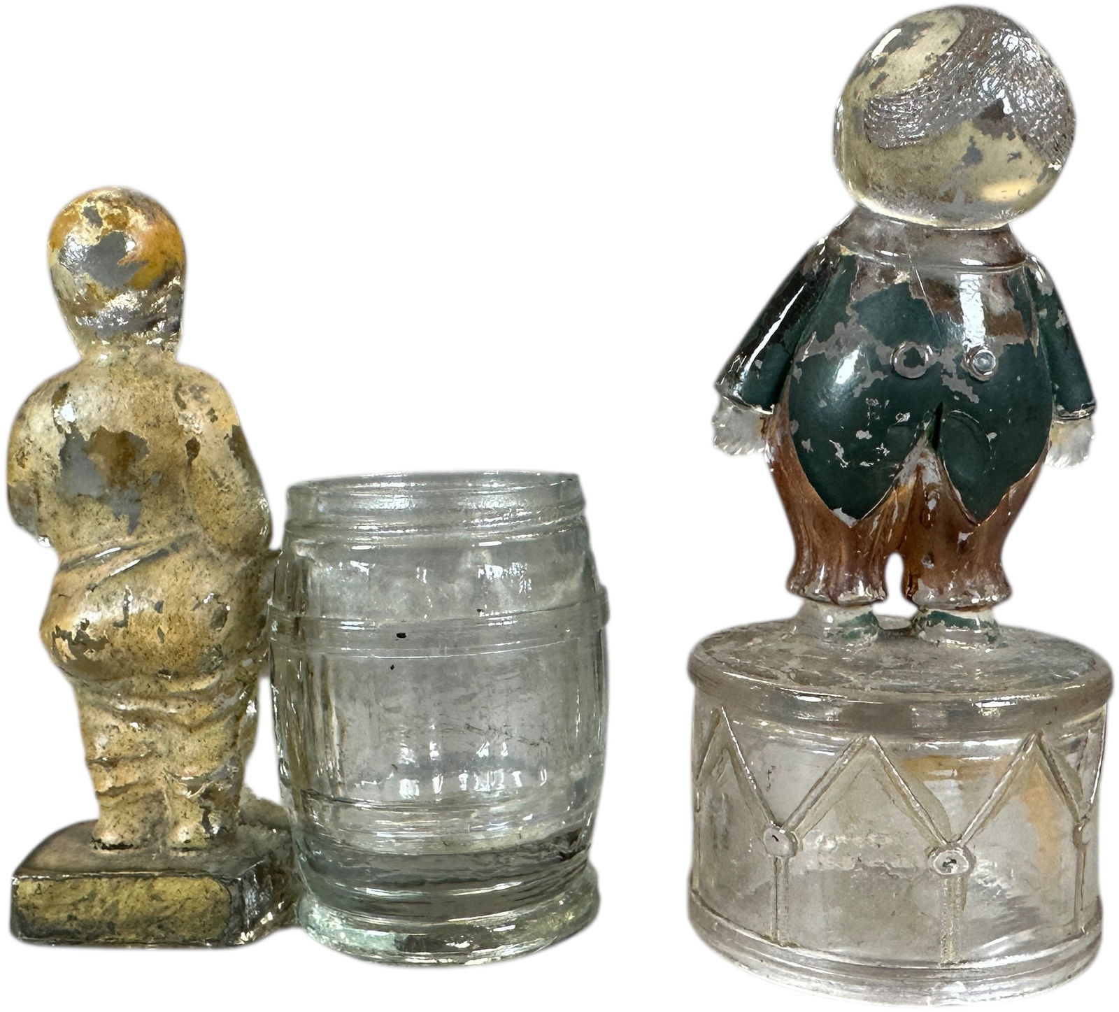 SAFETY FIRST & BOY ON DRUM GLASS CANDY CONTAINERS - 4