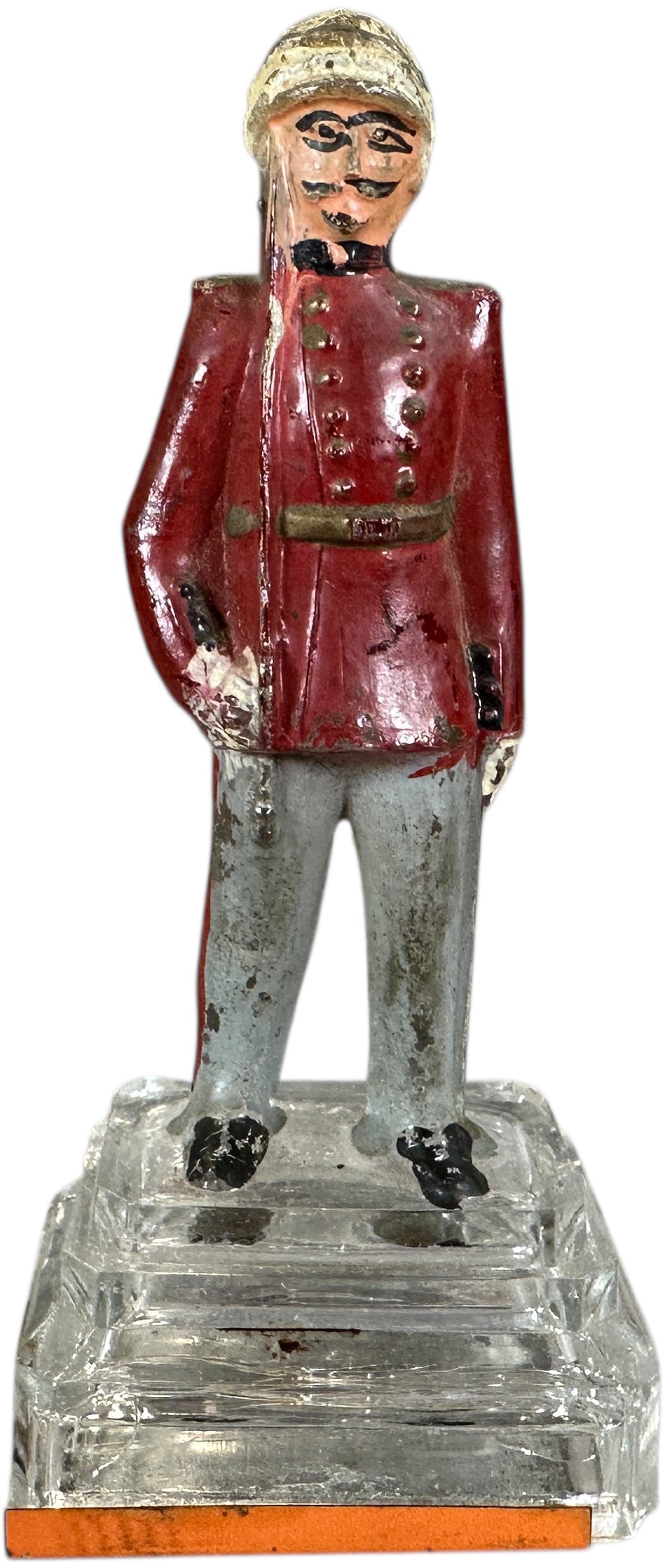 SOLDIER ON PLATFORM GLASS CANDY CONTAINER (1 of 4)