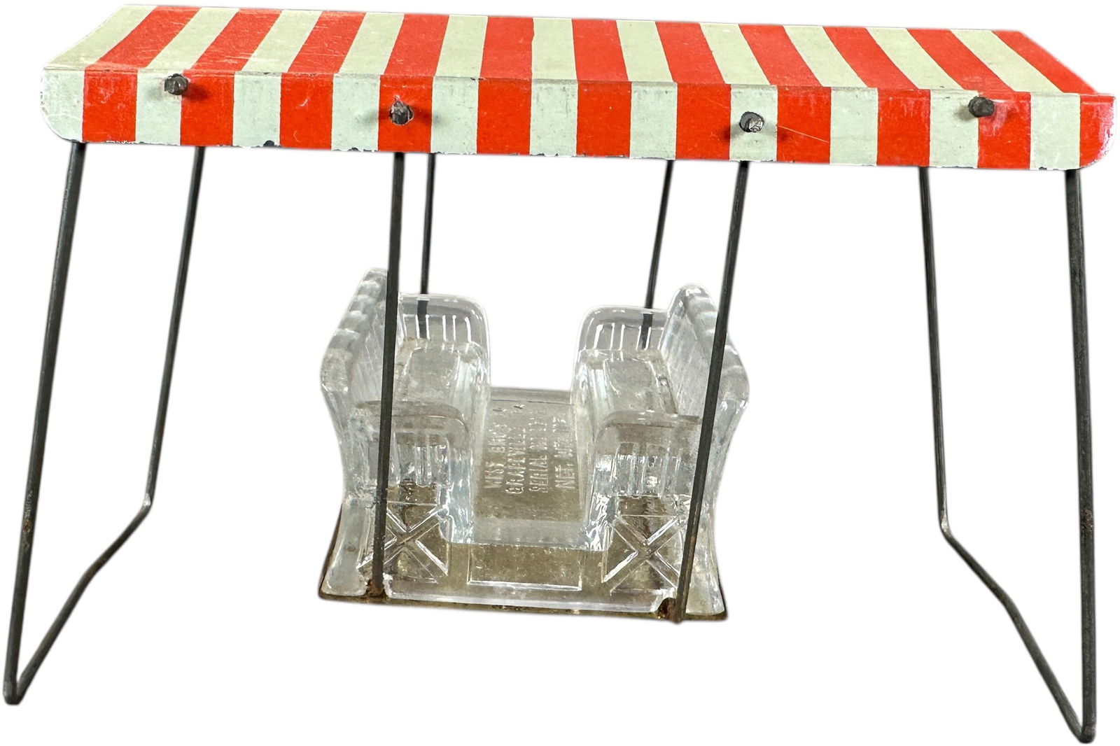 SWING GLASS CANDY CONTAINER: 1373. SWING GLASS CANDY CONTAINER | 5.5" l. | (Excellent Condition) | $500 - $800