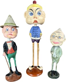 THREE STICK LEG GERMAN NODDER FIGURES