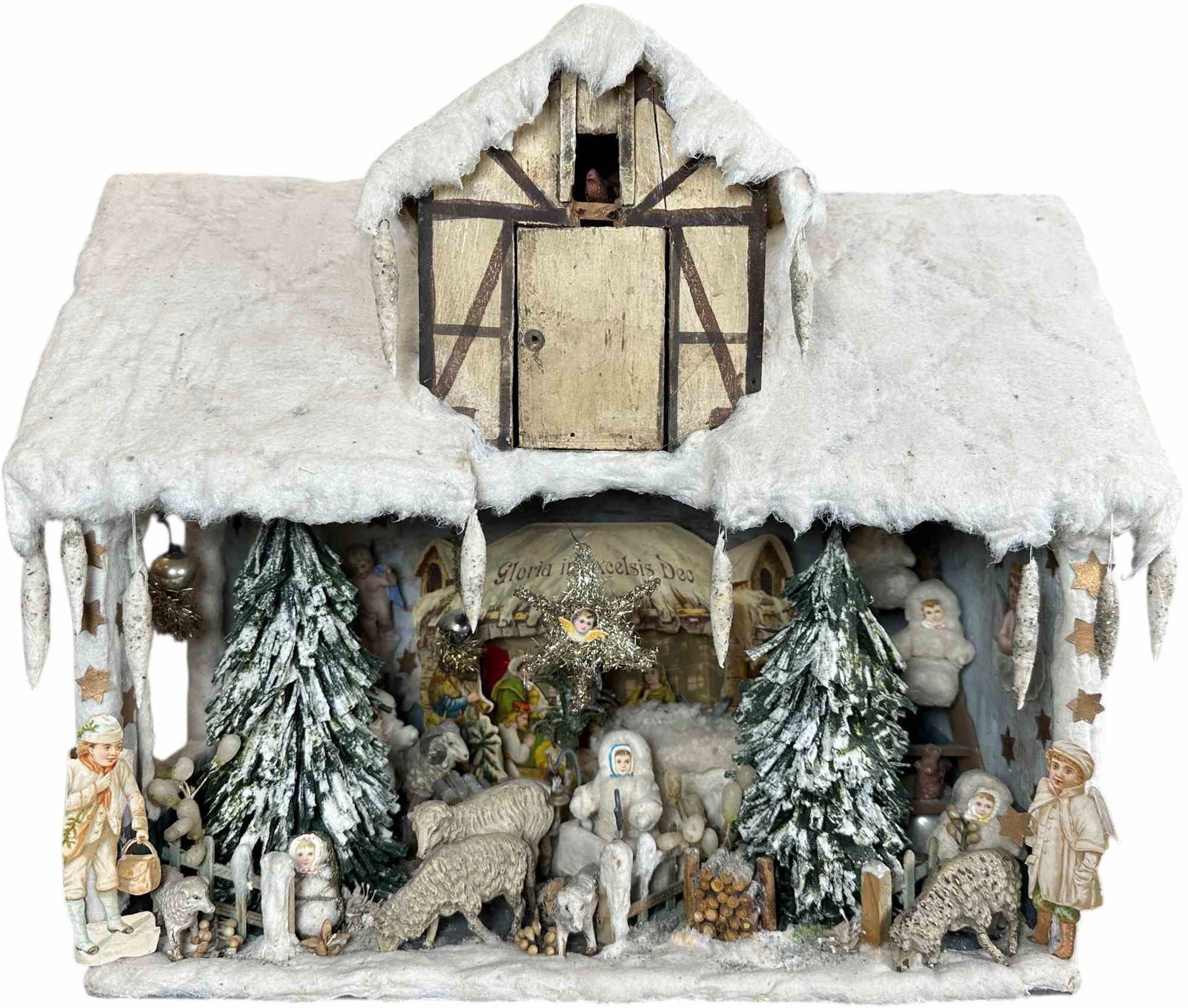 WINTRY PASTORAL SCENE: 1405. WINTRY PASTORAL SCENE | 16.5 x10 x 15" lwh. | Assembled display using primarily old parts and items, (Excellent Condition) | $400 - $700