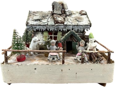 GERMAN WINTERY LOG CABIN SCENE W/ FIGURES