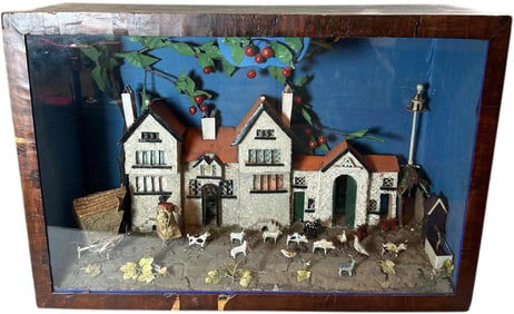 LIGHTED VILLAGE FARM IN GLASS ENCLOSURE DISPLAY