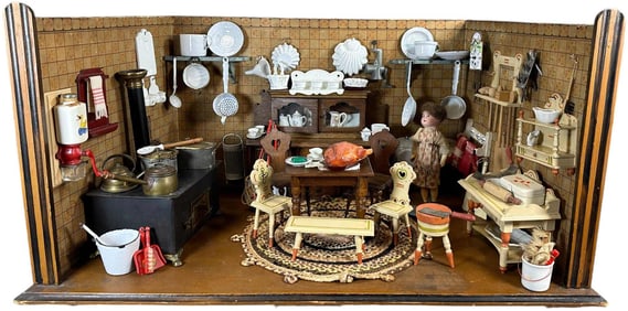 DOLLHOUSE KITCHEN DIORAMA W/ DOLL