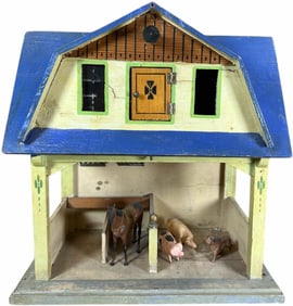 EARLY GERMAN WOODEN BLUE ROOF STABLE