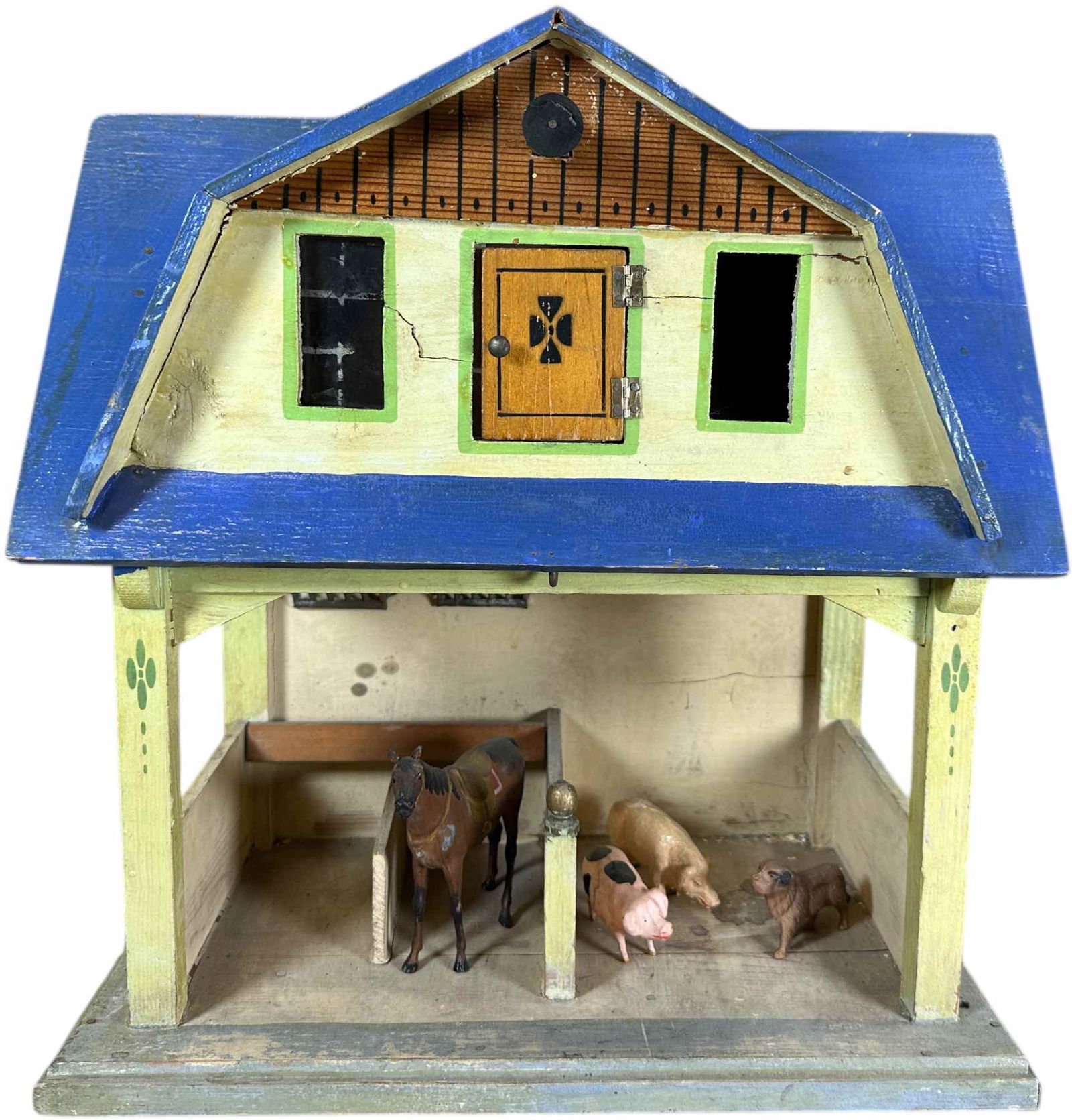 EARLY GERMAN WOODEN BLUE ROOF STABLE: 1414. EARLY GERMAN WOODEN BLUE ROOF STABLE | 14.5" l. x 15" h. | (Excellent Condition) | $200 - $400