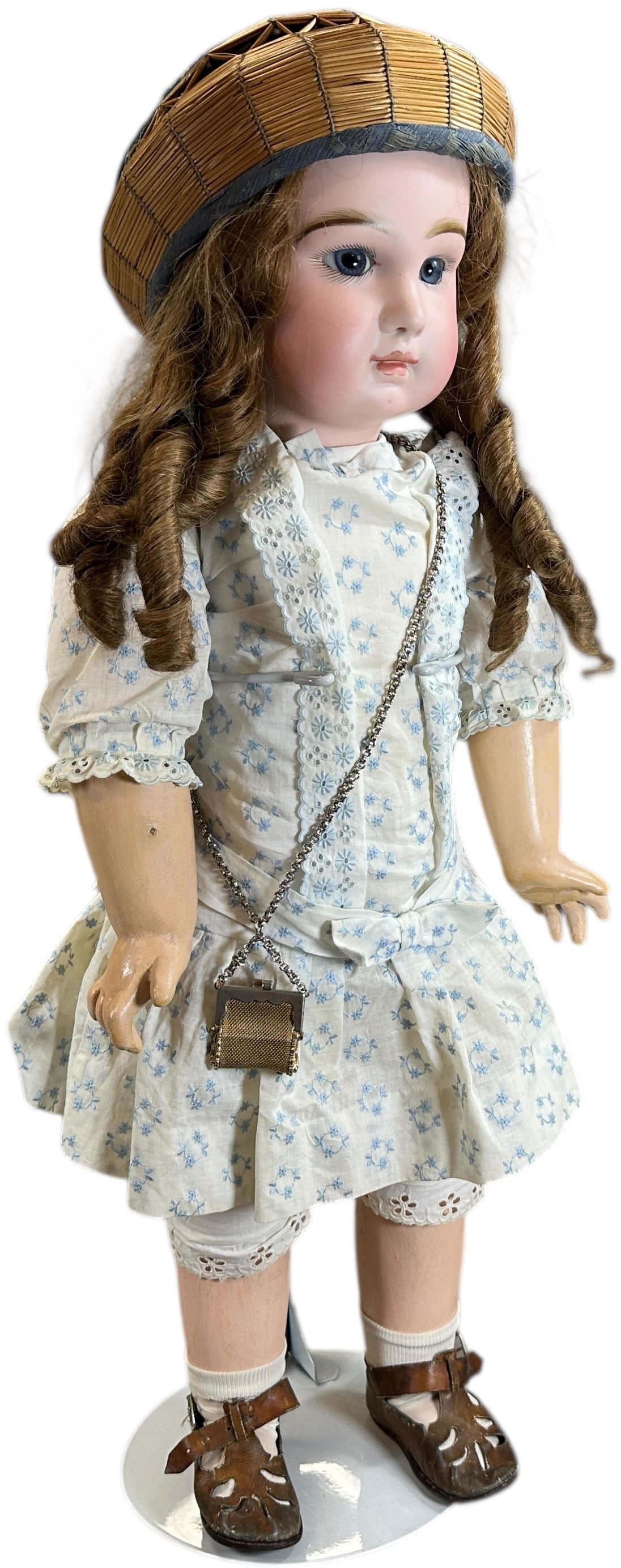 IMPRESSIVE SIZE 13 TETE JUMEAU BEBE: 1429. IMPRESSIVE SIZE 13 TETE JUMEAU BEBE | Although head stamped in red "Depose Tete Jumeau 13 Bte S.G.D.G." and body in blue "Jumeau medaille D"or Paris", one might assume at first glance that she m