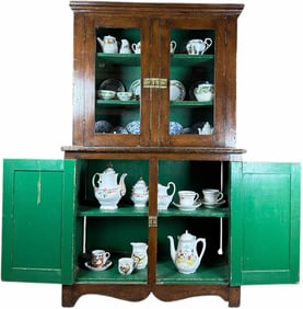 CHILDS ANTIQUE HUTCH W/ DISHES