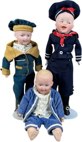 THREE GEBRUDER HEUBACH SHARACTER BOY DOLLS